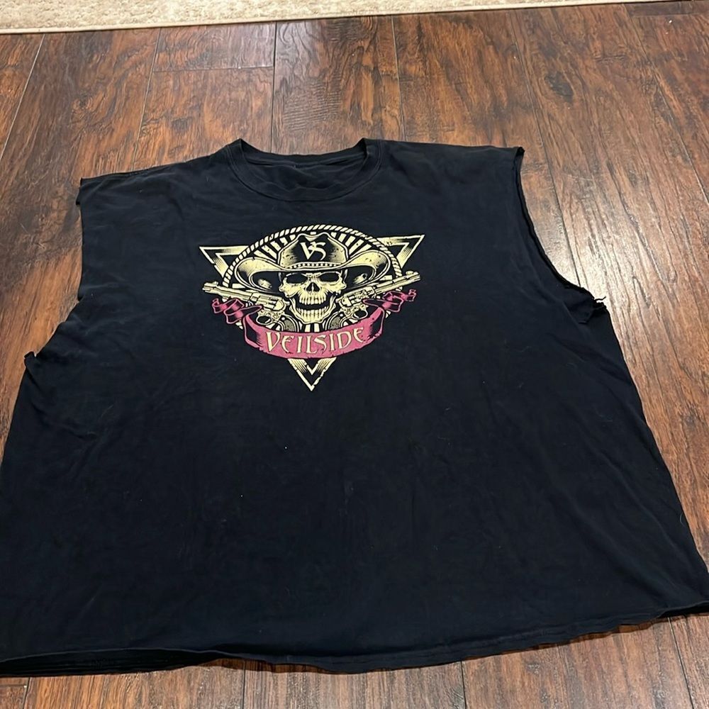 Veilside melodic rock band tee cut off sleeves size 3x skull revolvers graphic